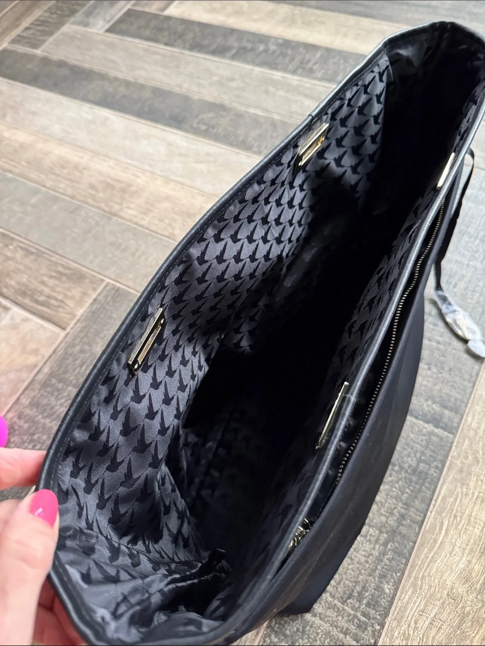 Lo & Sons Black Nylon Tote with Gold Hardware Accents